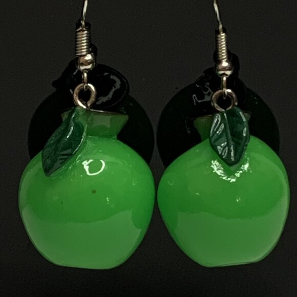 Green Apple Earring, Fruit Earring, Funny Food Earring, Teacher Earring, Gift - Picture 2 of 5